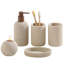 Organisateur de salle de bain à rayures 5 pièces avec distributeur de savon, porte-brosse à dents, gobelet, porte-bougie (beige) 5 pièces