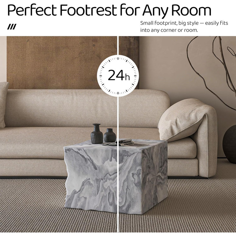 Cube Ottoman Footstool, White Marble