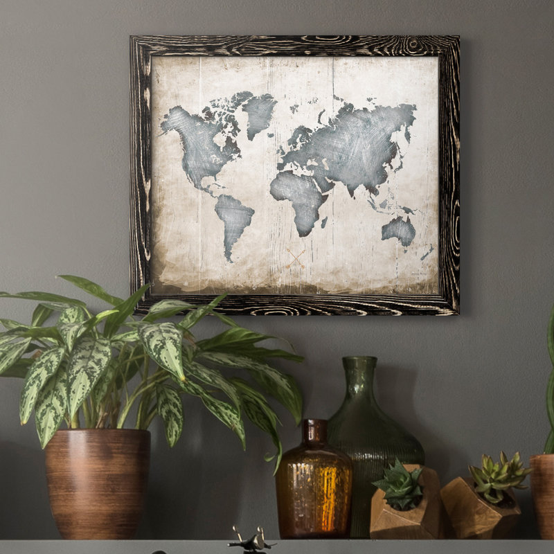 " Industrial Map ", 20" H x 17" W x 1.5" D, Black Framed