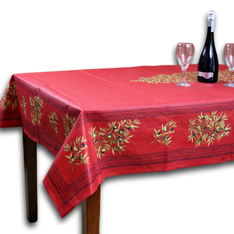 Bonnetsville Floral 100% Cotton Tablecloth, Crimson Red, 7