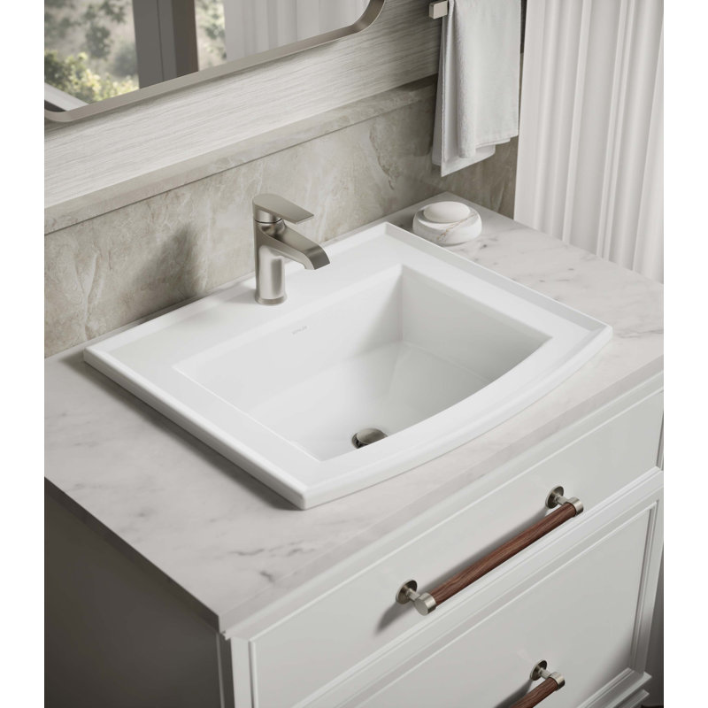 Archer® Vitreous China Rectangular Drop-In Bathroom Sink with Overflow, White, Single Hole 