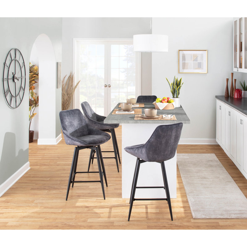 Lakyia Swivel Upholstered Counter Stool with Metal Frame, Dark Gray