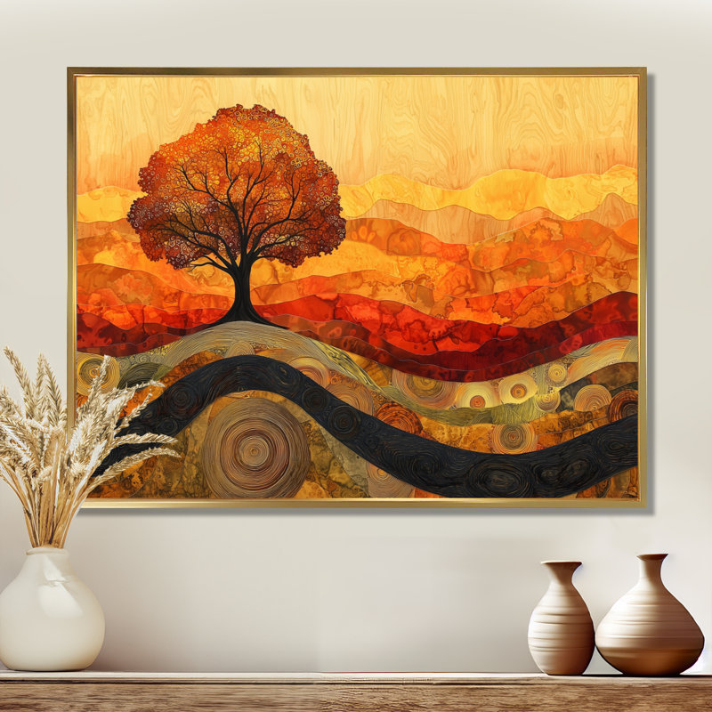 Bouleau d'automne avec des racines de sérénité II - impressions encadrées, H 30 po x l 40 po, Cadre flottant, Gold