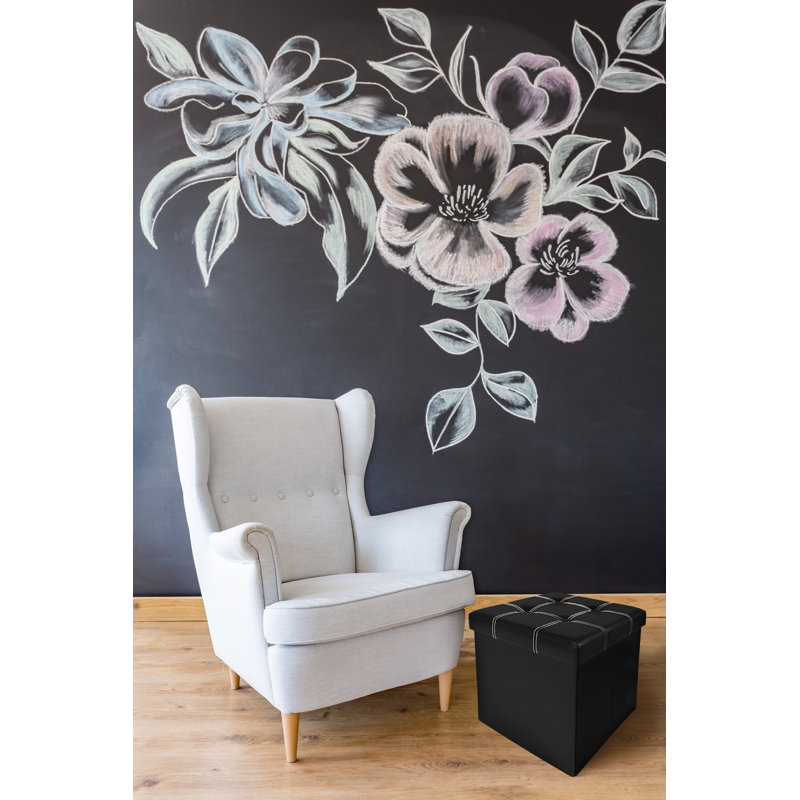 Faux Leather Ottoman, Black Faux Leather
