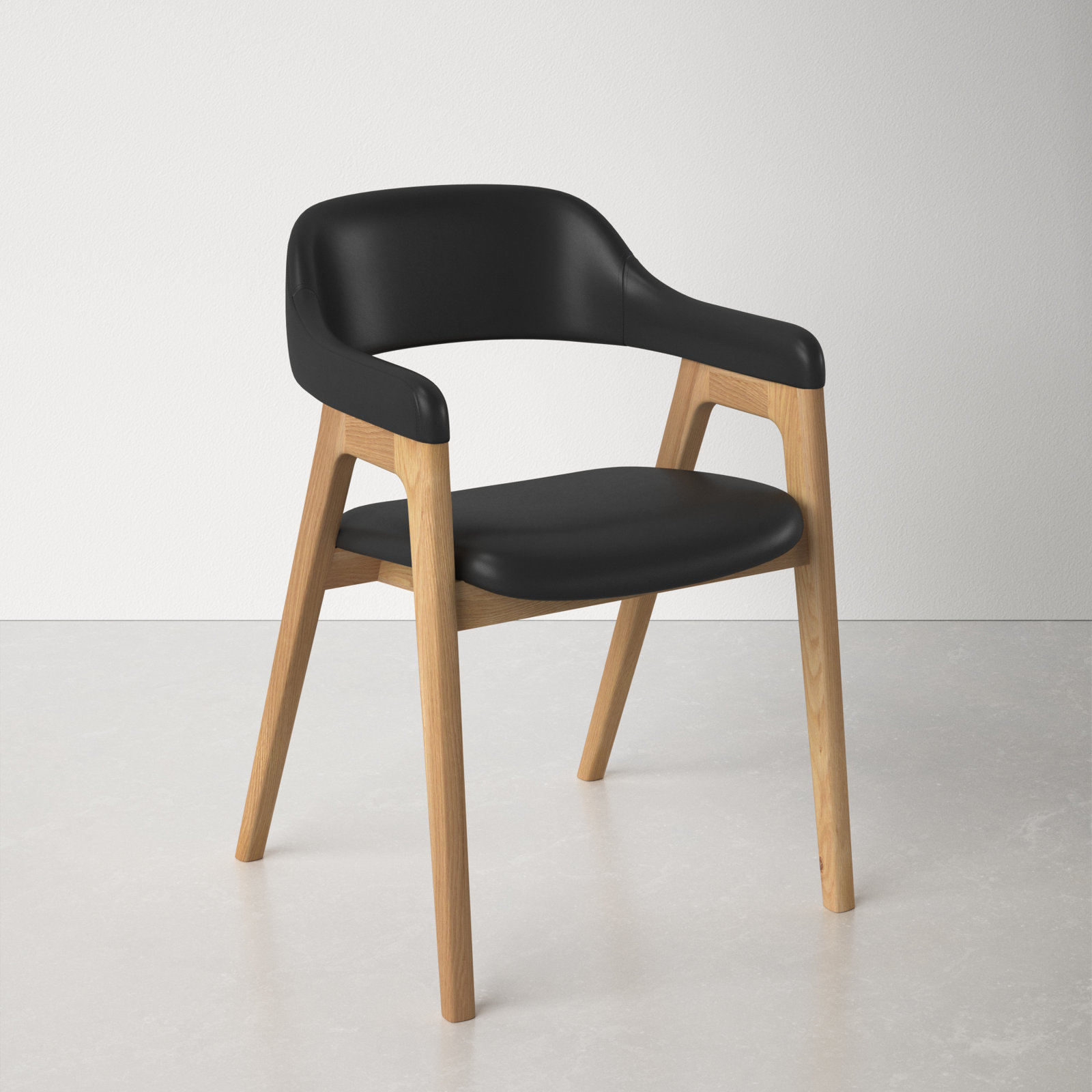 Genuine Leather Dining Armchair, Black / Oak