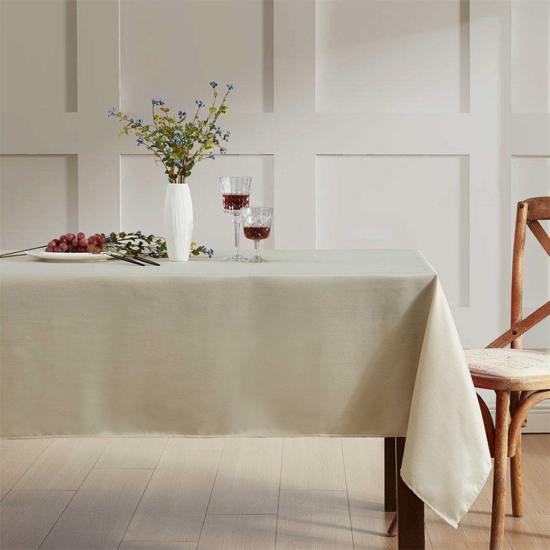 Lincoln Stripe Fabric Tablecloth, 84" Rectangle, Beige