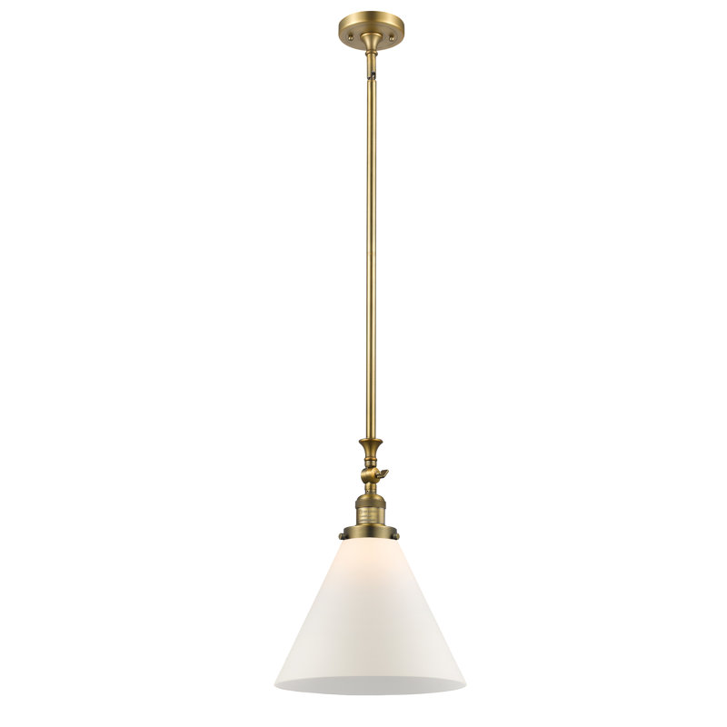 1 - Light Single Pendant, Brushed Brass, Matte White Cased, 6 Watt Vinage LED Bulb
