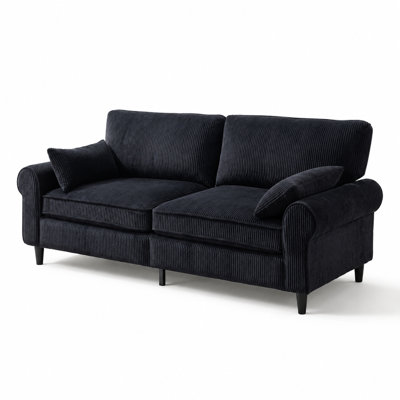 Corduroy Loveseat Sofa with Rolled Armrests, Two Seat Upholstered Couch with Iron and Wood Frame, Plush Compact Seating