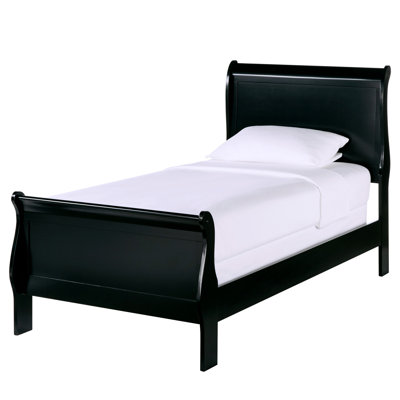 Traditional Style Twin Bed Of Black Finish, Wooden Construction, Headboard, And Rails, Box Spring Necessary Finish Inspired By Style, Foundation Required