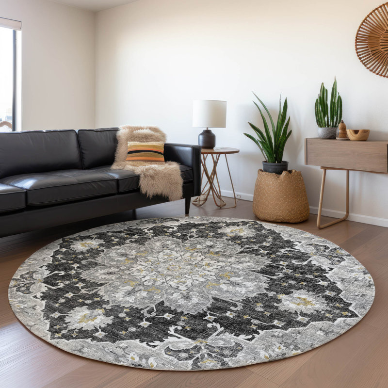 Premium Machine Washable Barayon AMF93 Gray Rug, Round 8'