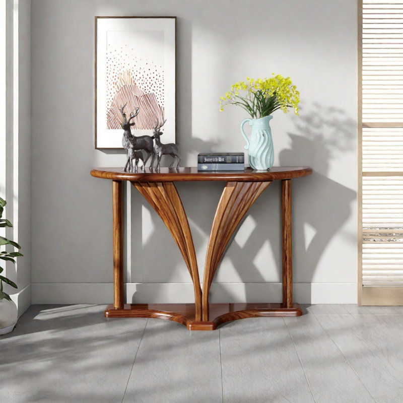 Semi-Circle Solid Wood Console Table, 33.07" H x 39.37" W x 17.72" D