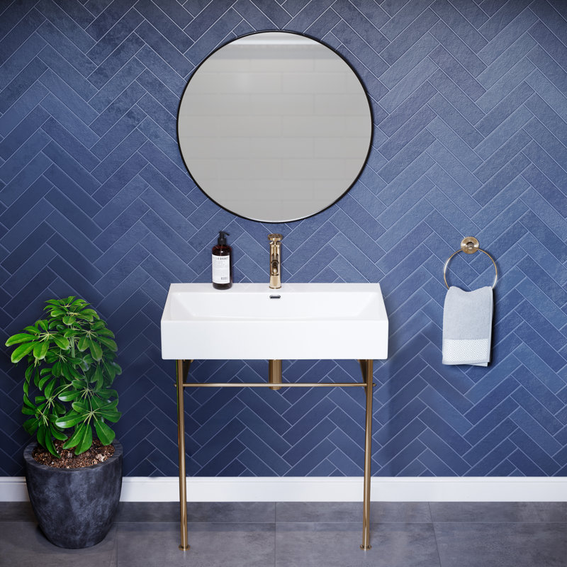 Lavabo console en céramique 30 po Claire, Blanc / doré