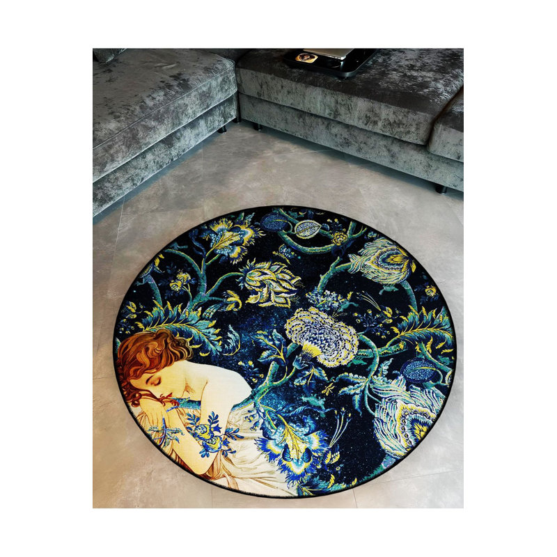 Tapis rond lavable à la machine, Sous-tapis rond 4 pi 11 po inclus