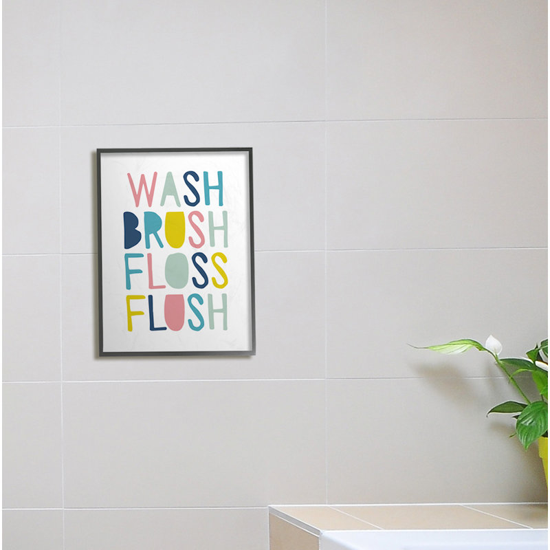 Wash Brush Floss Flush Typography Oversized Black Framed Giclee Texturized Art by Border Bloom, 20" H x 16" W x 1.5" D