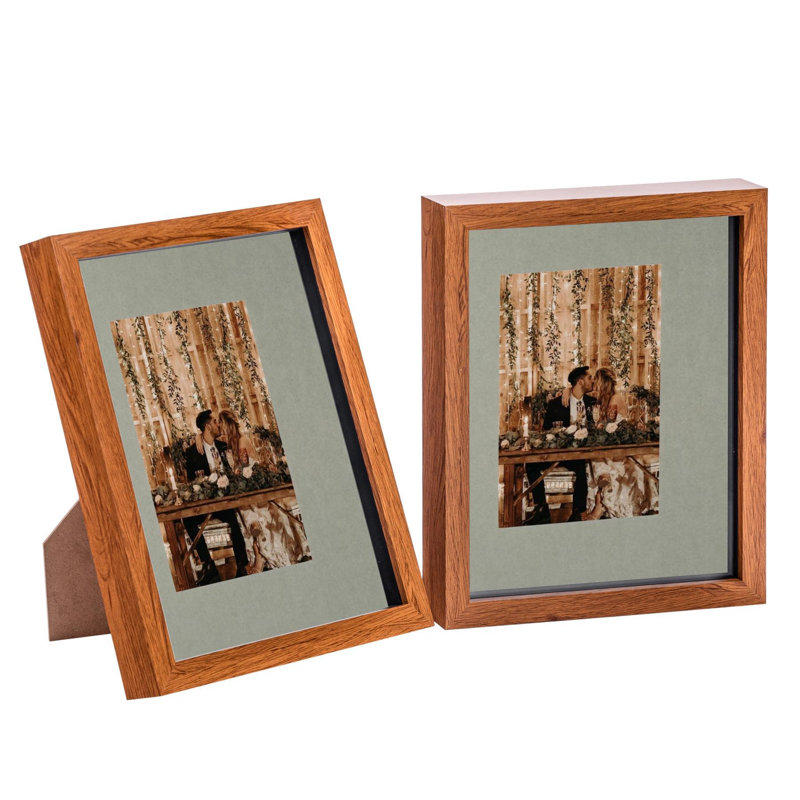Nicola Spring - 3D Box Photo Frames - 8 x 10" with 4 x 6" Mount, Dark Wood/Grey