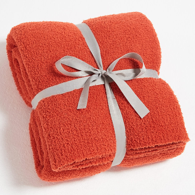 Plush Cozy Knitted Throw Blanket, Orange