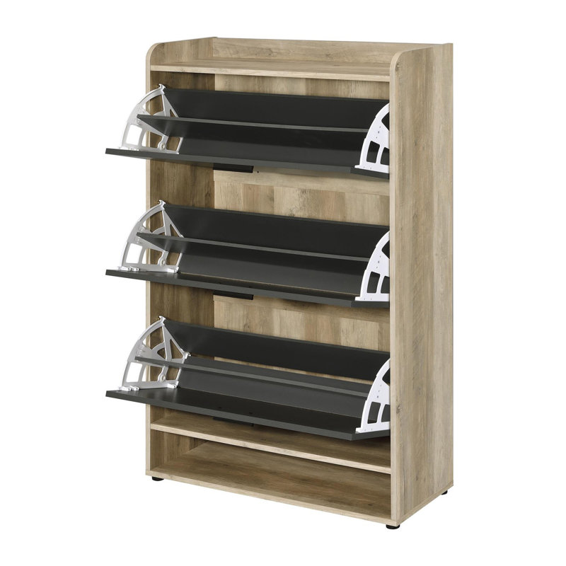 Kyla 3-tier Shoe Storage Cabinet, Black/Natural