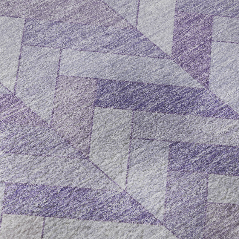Premium Machine Washable Mayfield AMF2297 Geometric Rug, 2'3" x 7'6" Runner, Plum