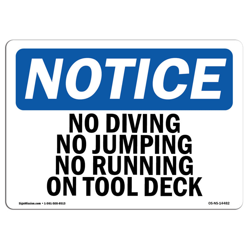 OSHA Notice - No Diving No Jumping No Running On Pool Deck Sign