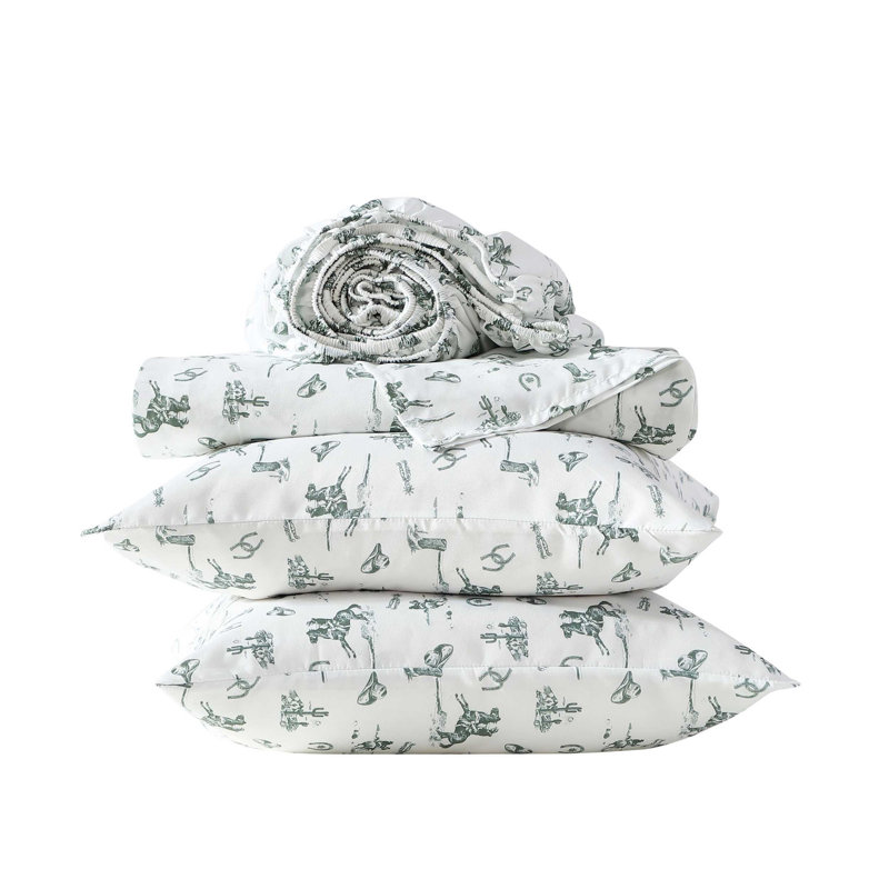Ensemble de draps Wrangler, Ensemble de draps pour grand lit avec 4 taies d'or, Vert