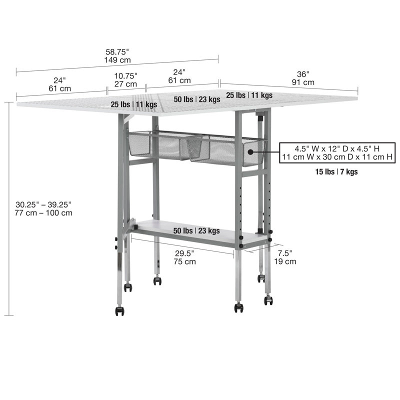 Orwell Fabric Cutting Table with Grid and Storage
