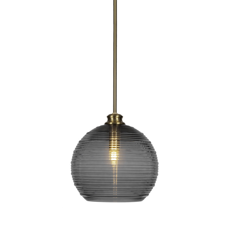 Malena 1-Light Stem Hung Pendant, Black, New Age Brass, 12" H x 12" W x 12" D
