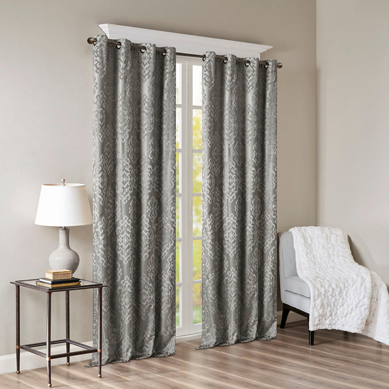 Rideau tricoté en jacquard damassé occultant avec œillets (seulement 1 panneau PC), Gris anthracite, L 50 po x L 108 po