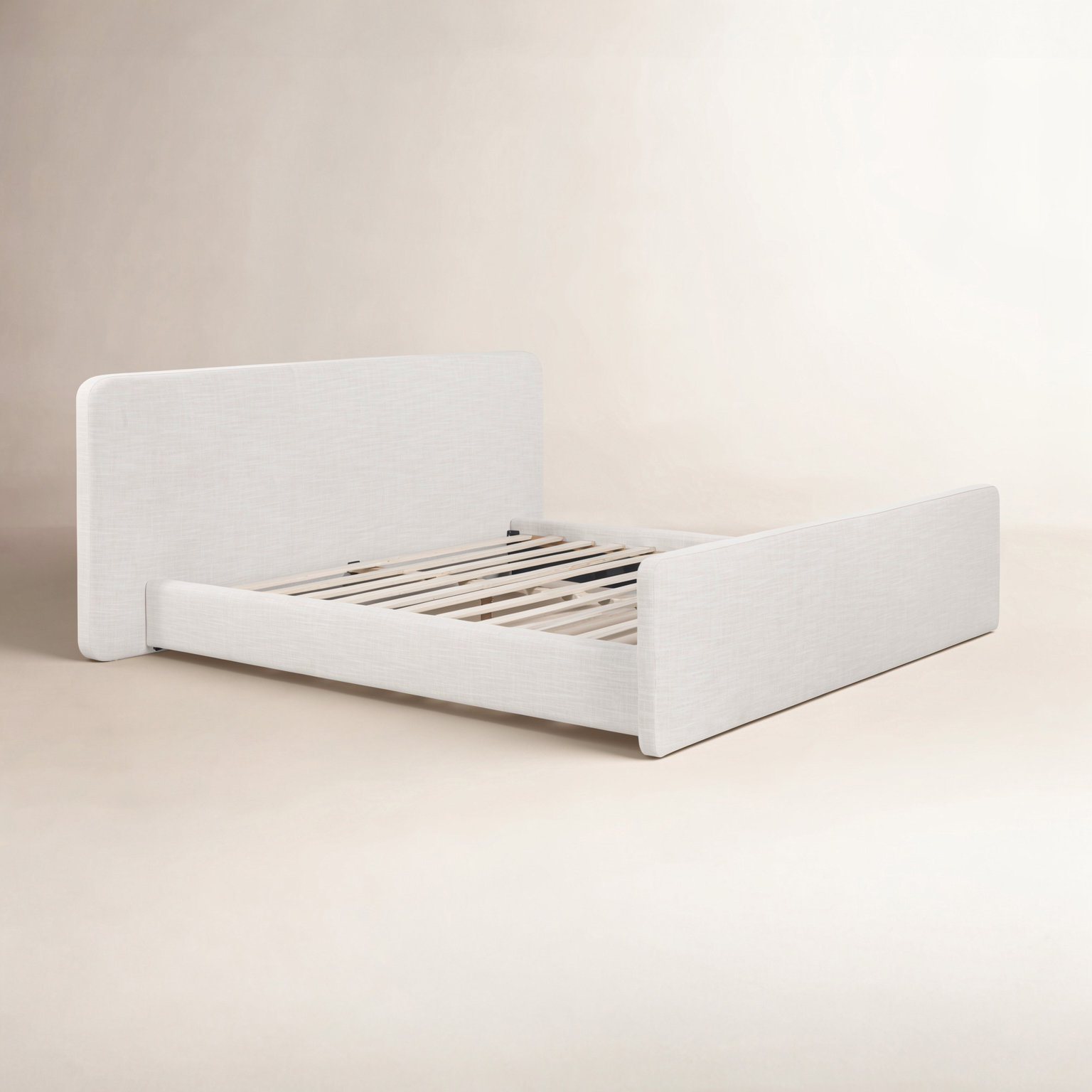 Boucle Upholstered Bed, Queen, White Linen
