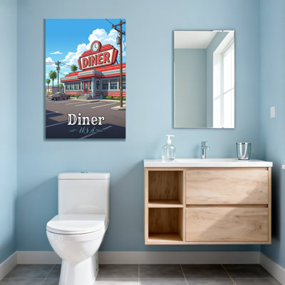 Scenic & Cityscapes Retro Diner Building With Red Sign And Clock