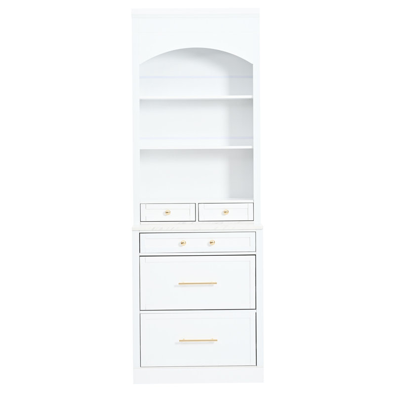 Garde-manger de 83,7 pouces de hauteur avec comptoir en faux marbre - Armoire blanche pour tablettes, Blanc