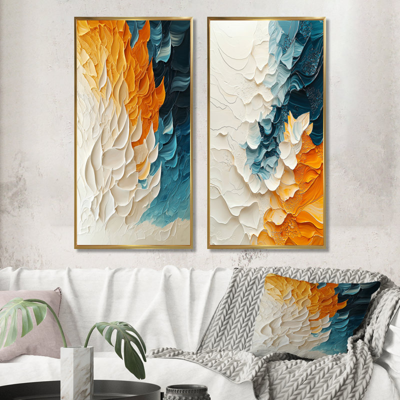 Biomorphism Wave to Sand Migre I - Collection d'art mural abstrait 2 panneaux, Cadre flottant doré, H 28 po x l 25 po