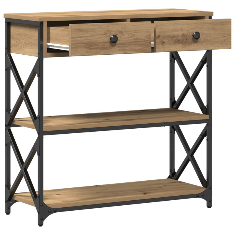 Console Table 100X28x75 Cm Engineered Wood & Steel, Artisan Oak, 75cm H x 75cm W x 28cm D