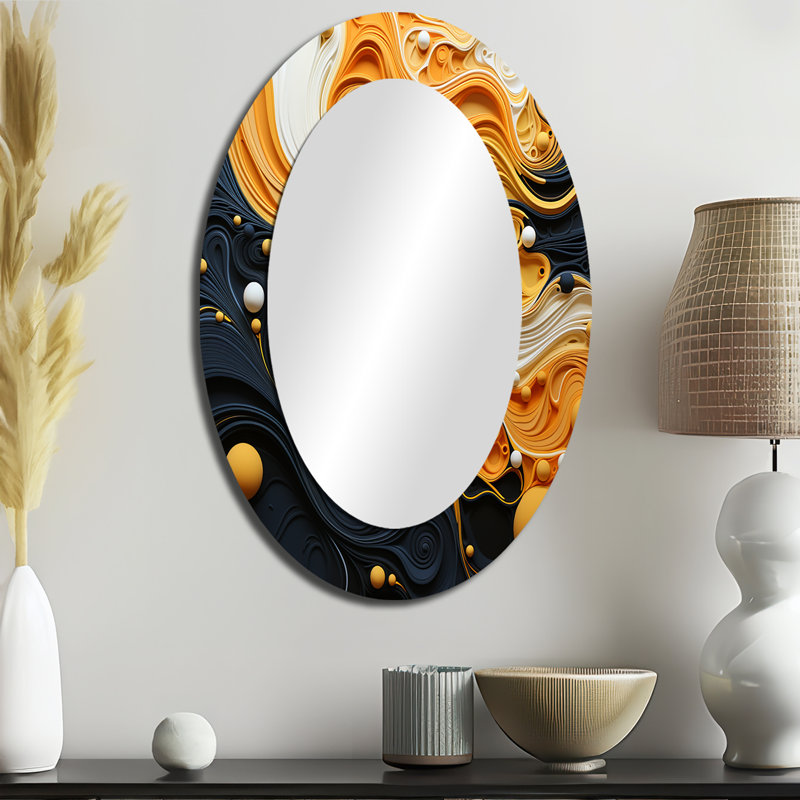Miroir mural ovale orange et noir minimalisme fluide, 36 po x 24 po