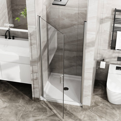 34"X72" Pivot Shower Door And 35.4" White Acrylic Base , Aluminum, Semi- Glass, Long-Term Durability 1/4" Tempered Long-Lasting Performance