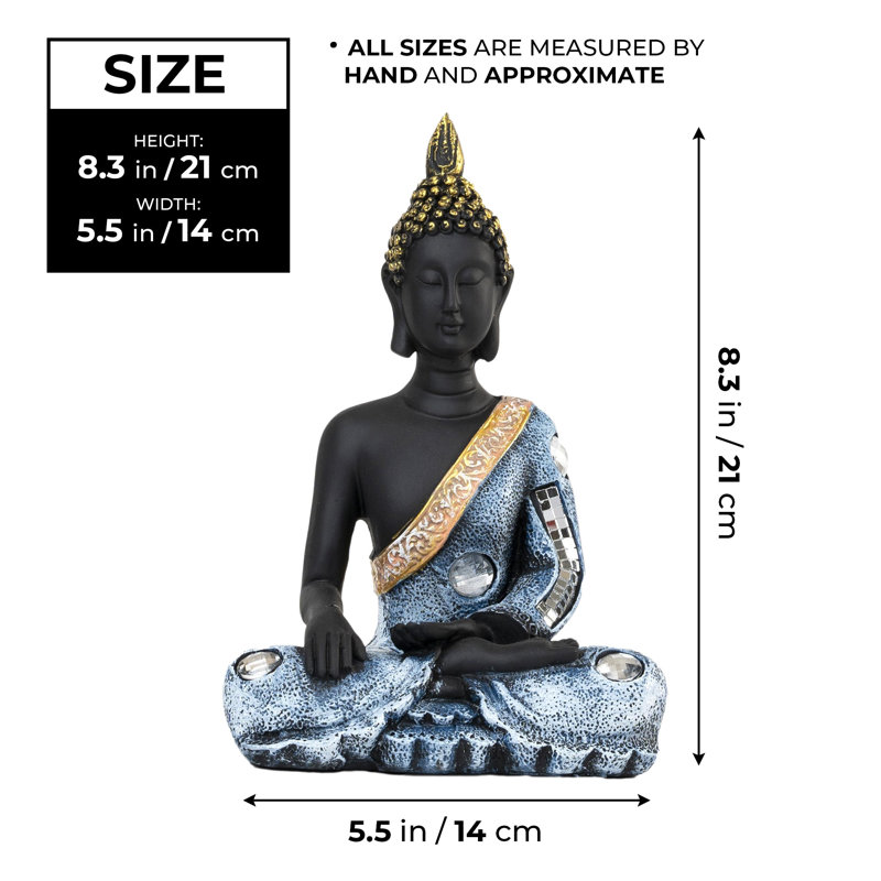 Petite statue de Bouddha en polyrésine, décor de bureau à domicile noir 8 po