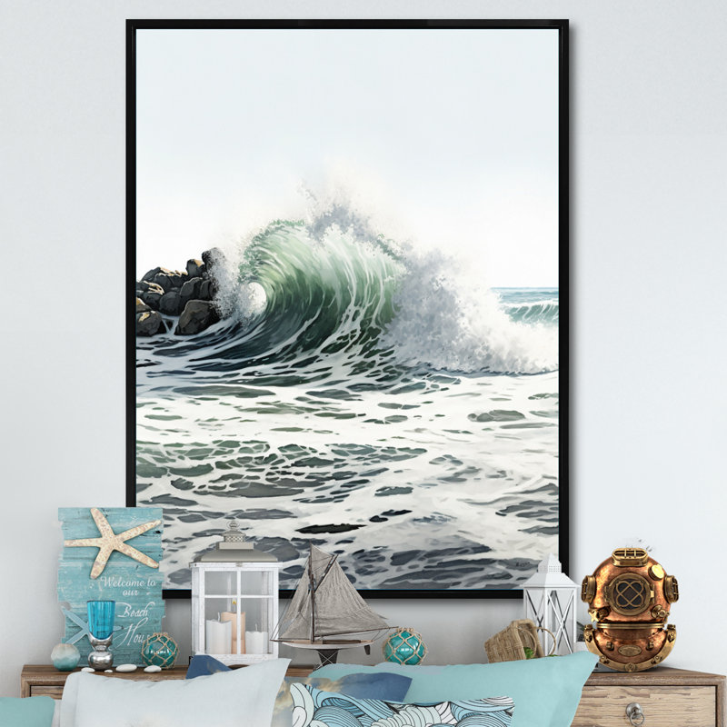 Mouvement de vagues océaniques I, reproduction sur toile, H 20 po x l 12 po x P 1 po, Cadre flottant noir