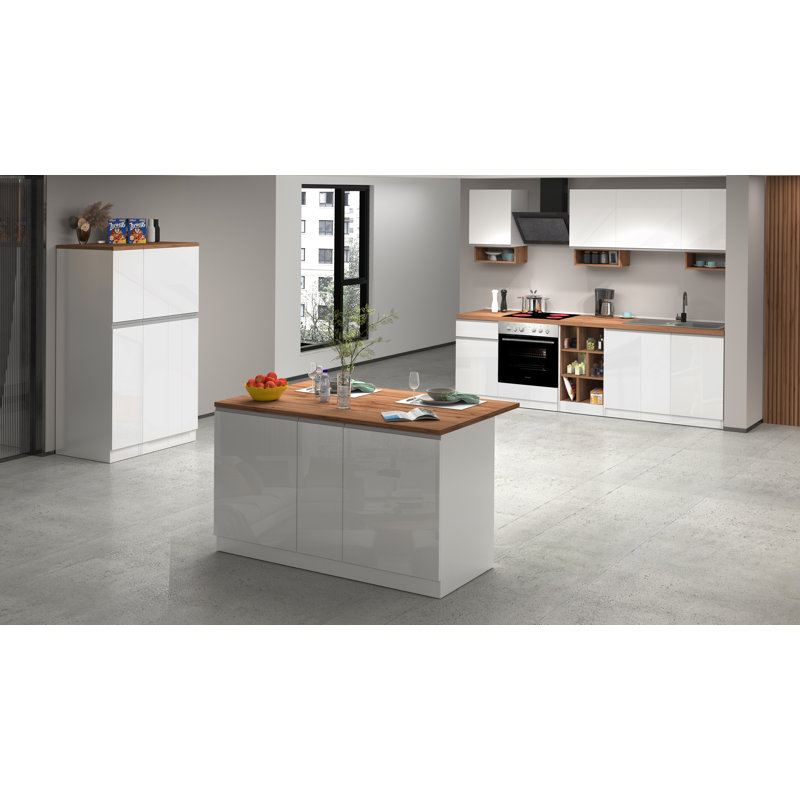 Rafie Wood Kitchen Island, Oak Wood, White