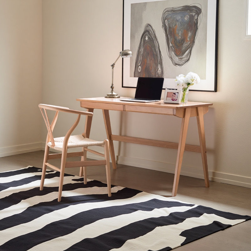 Modern Solid Oak Wood Desk, Burlywood, 29.52" H x 39.37" W x 21.65" D