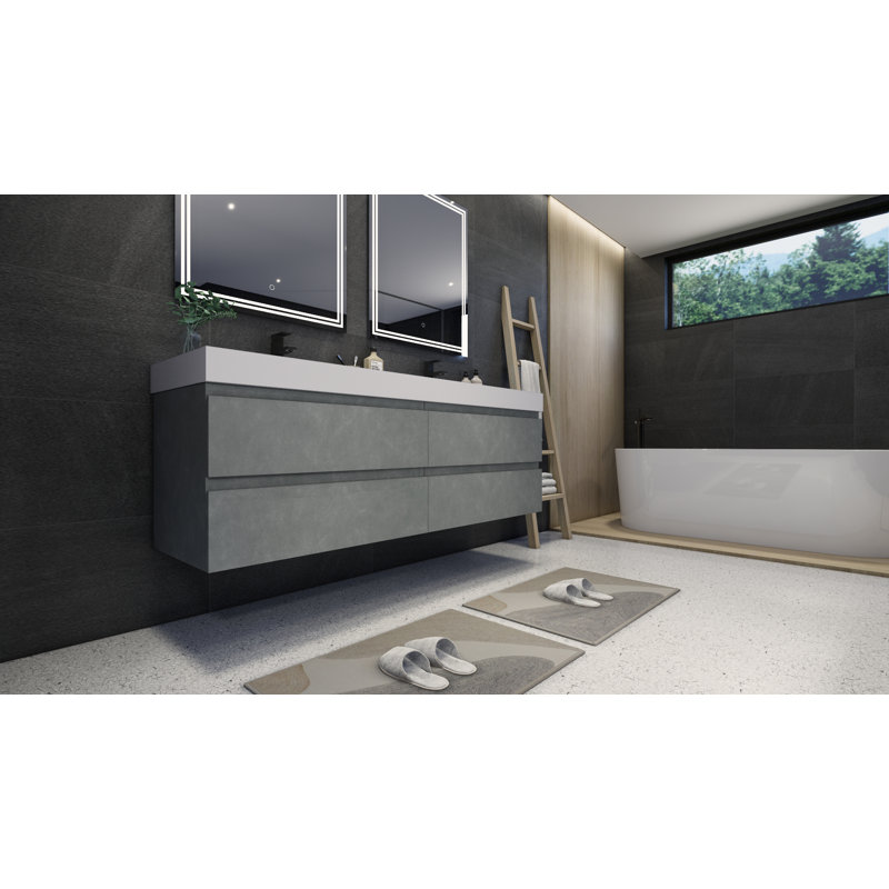 Ensemble de meuble-lavabo double mural 71 po Mitul, Gris ciment