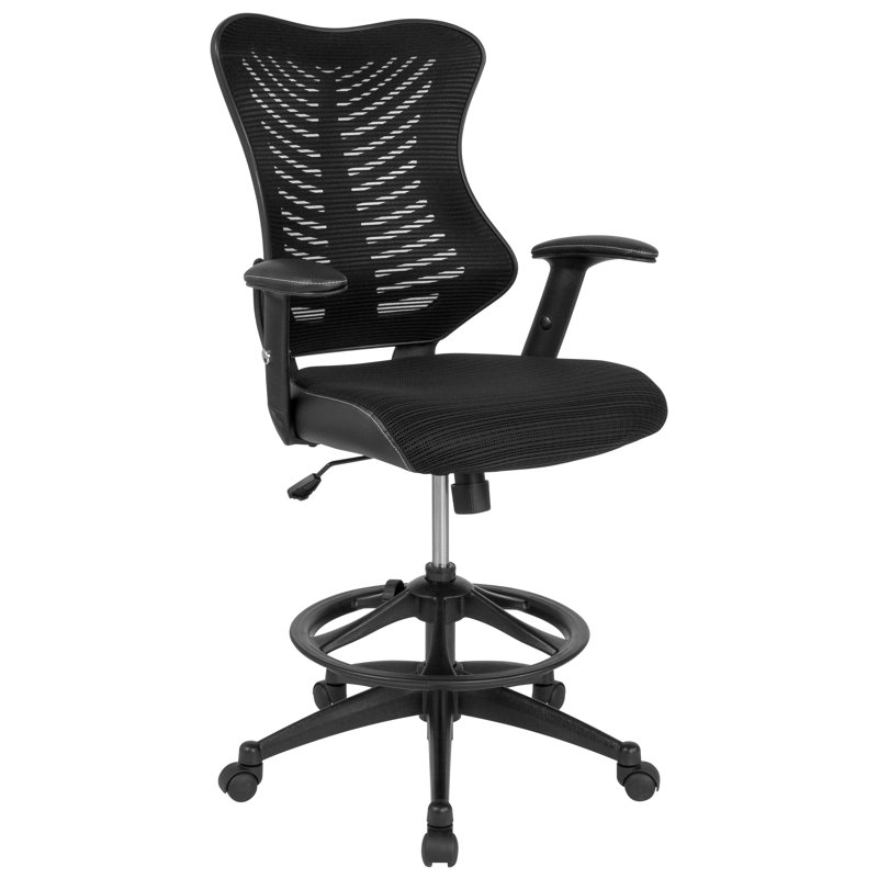 Chaise de dessin à haut dossier en maille avec côtés en cuir souple et bras réglables Haynie