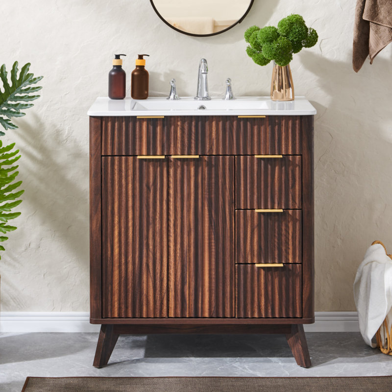 30'' Free-standing Bathroom Vanity With Engineered Stone Top, Soft-close Doors, Walnut