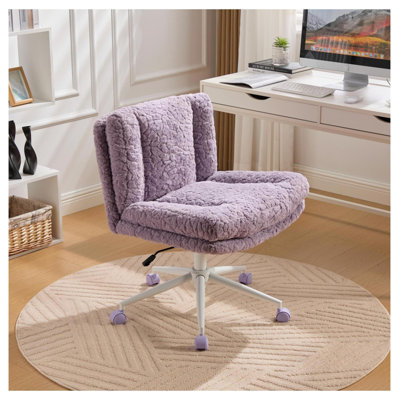  Fauteuil de bureau W26.4 pouces à siège plus large, fauteuil de bureau artificiel en forme de lapin avec base en métal, fauteuil de bureau pivotant réglable, fauteuil de coiffeuse, violet