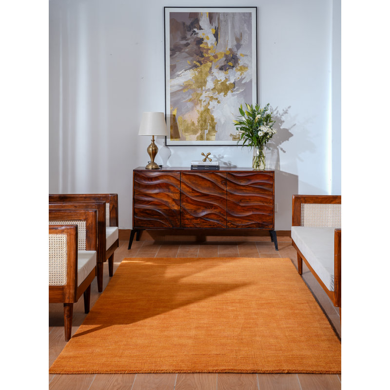 Manns Hand Knotted Loom Wool Eco-Friendly Area Rugs - Rectangle, Orange Color, Plain Solid Design, High Pile Thick Handmade Anti Skid Area Rugs for Living Room, Bed Room
