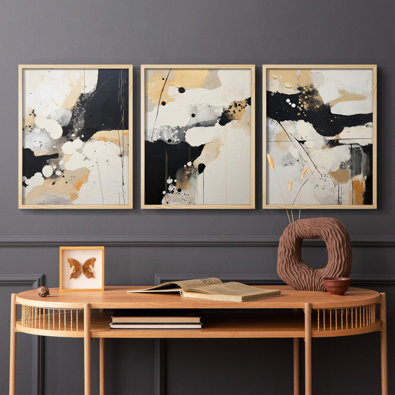Abstract  Series  CLXVII  -Set Of 3 Framed Giclee Prints -Ready to Hang, 10" H x 8" W, Natural Framed