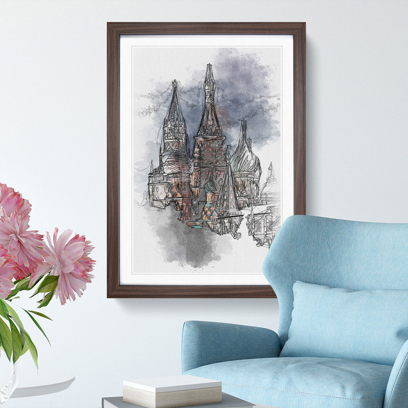 The Kremlin in Moscow Russia - Picture Frame Painting Print, Walnut Framed, 45cm H x 33cm W x 2cm D