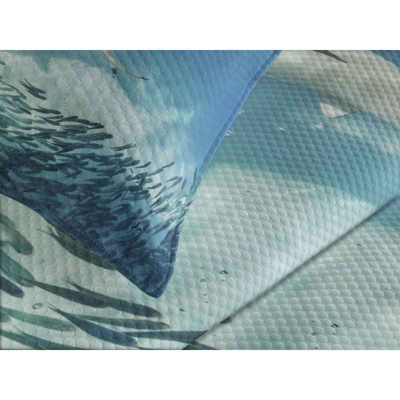 Ambesonne Fish Bedspread Animals Teal, King Bedspread + 2 Standard Shams