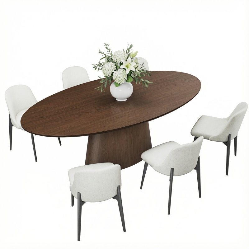 Nina 7-Piece Oval Dining Table Sets, Walnut