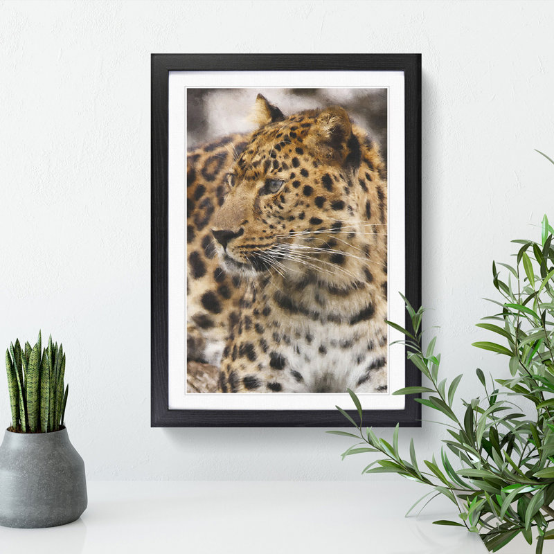 Leopard Vol.1 - Picture Frame Painting, 36cm H x 27cm W x 2cm D, Black Framed