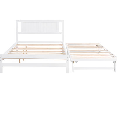 Lit plateforme blanc avec lit gigogne réglable en bois de pin de qualité et de fabrication solide pour un soutien maximal