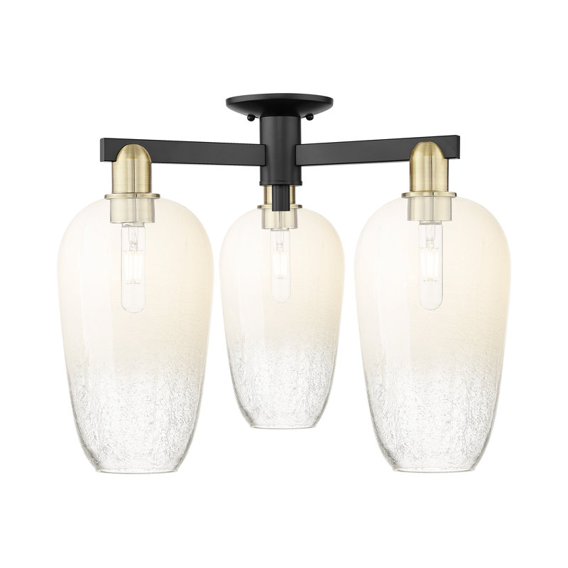 Brookhaven Flute - 3 Light Semi-Flush Mount, Opale, Laiton antique noir